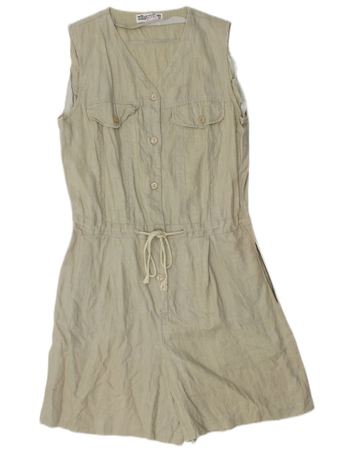 vintage Femme Combishort sans manches UK 12 Lin kaki moyen