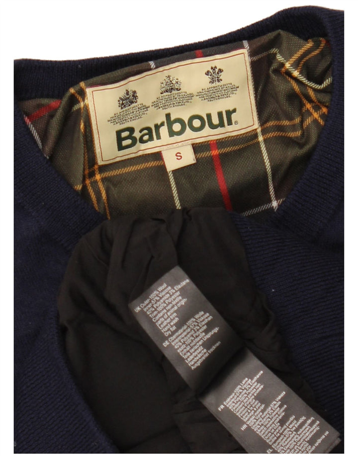 BARBOUR Pull col en V pour femme UK 10 Petite laine bleu marine