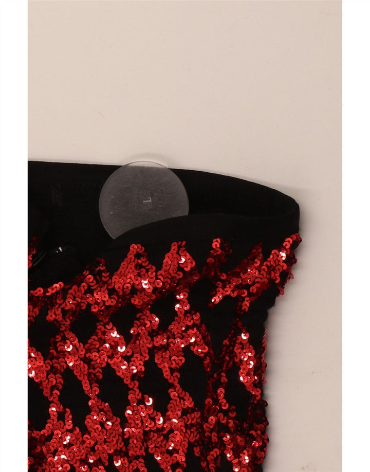 vintage Femmes Sequin Bustier Top UK 14 Grand Rouge Géométrique