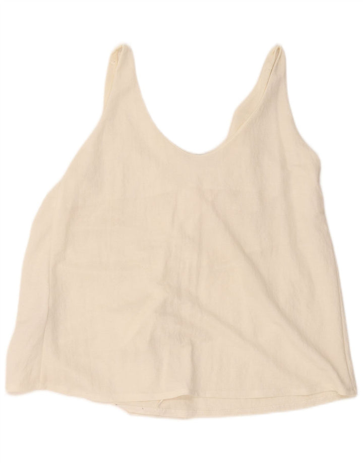 Zara Haut court sans manches pour femme UK 12 Medium Off White Viscose
