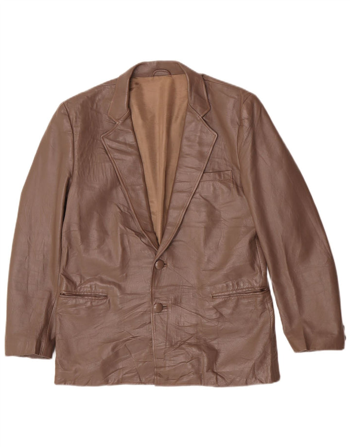 vintage Mens 2 Bouton Veste Blazer En Cuir UK 38 Brun Moyen