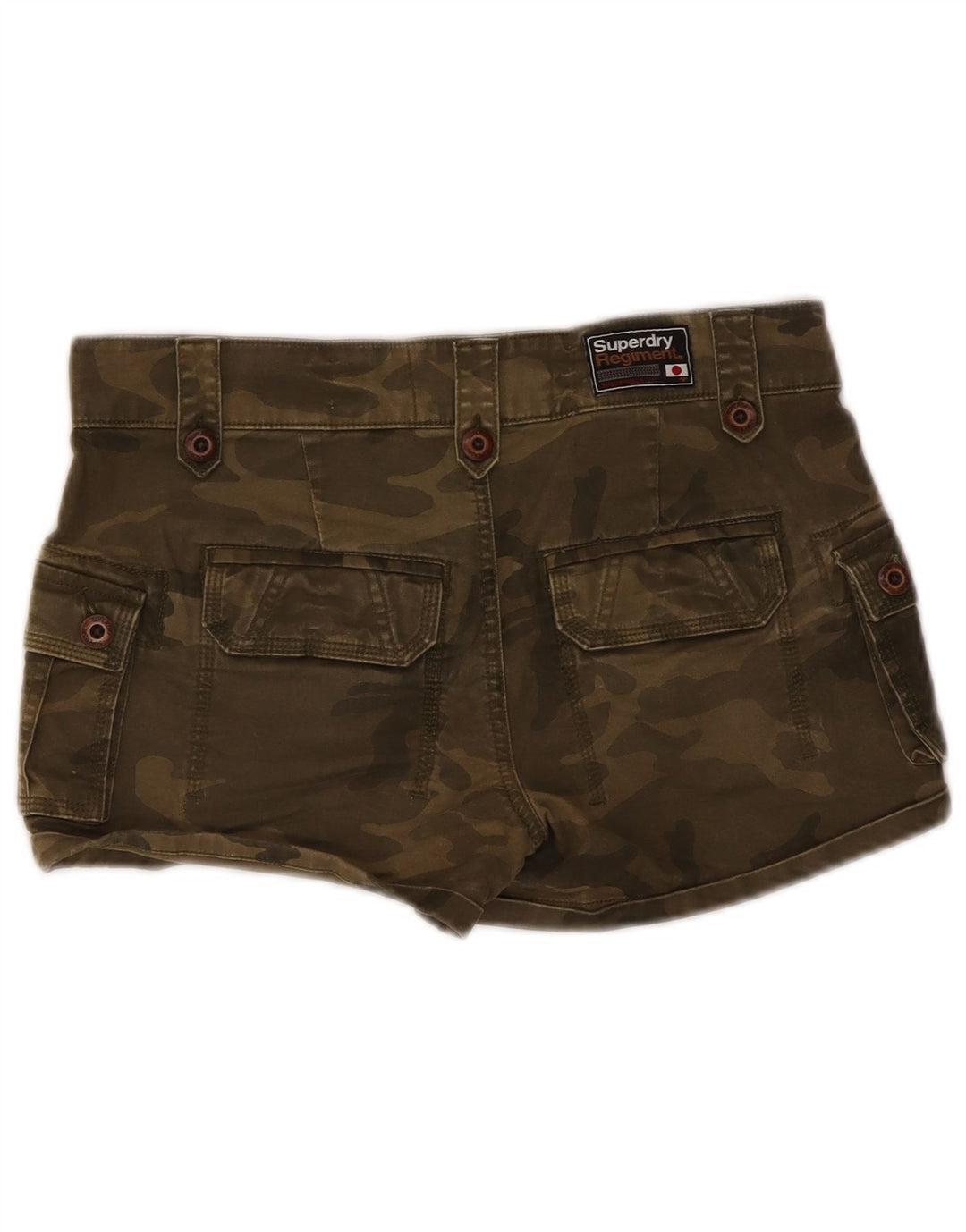Superdry Short Cargo Femme Petit W30 Kaki Camouflage Coton