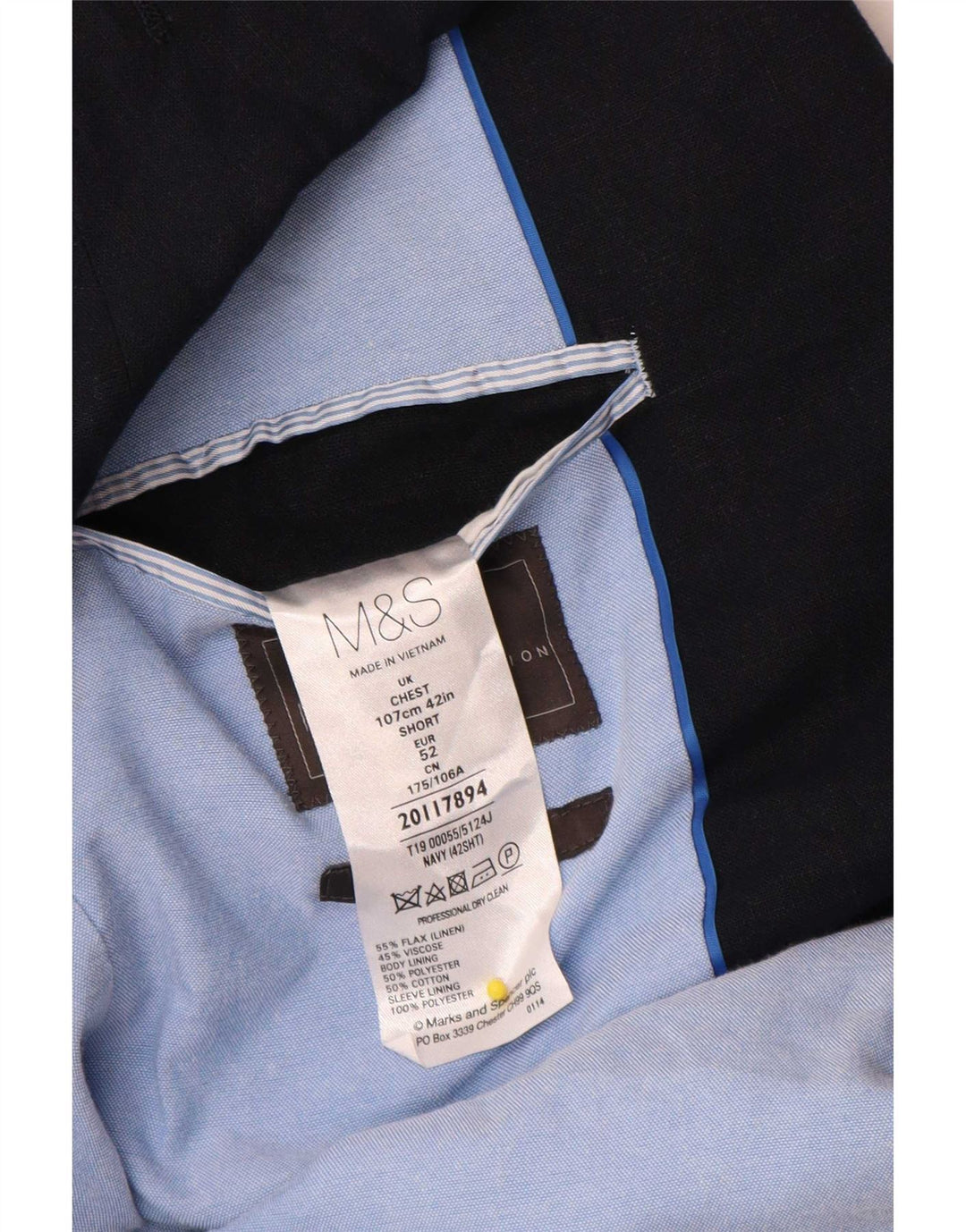 Marks & Spencer Veste blazer à 2 boutons pour homme UK 42 Large Bleu marine Lin