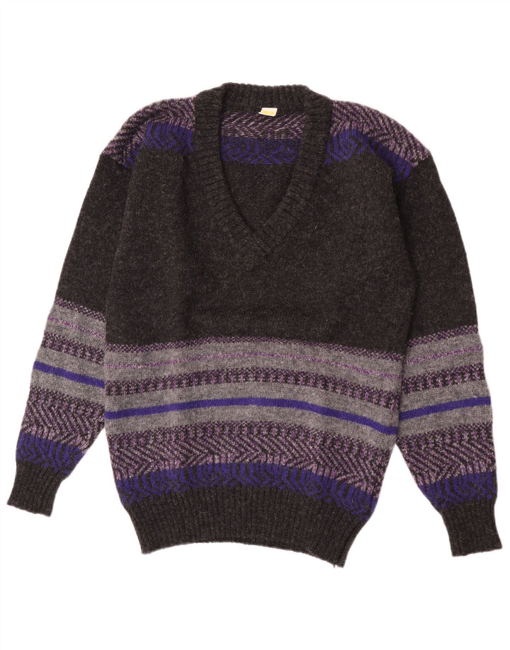 Mark Astor Pull col en V pour homme Petit gris rayé