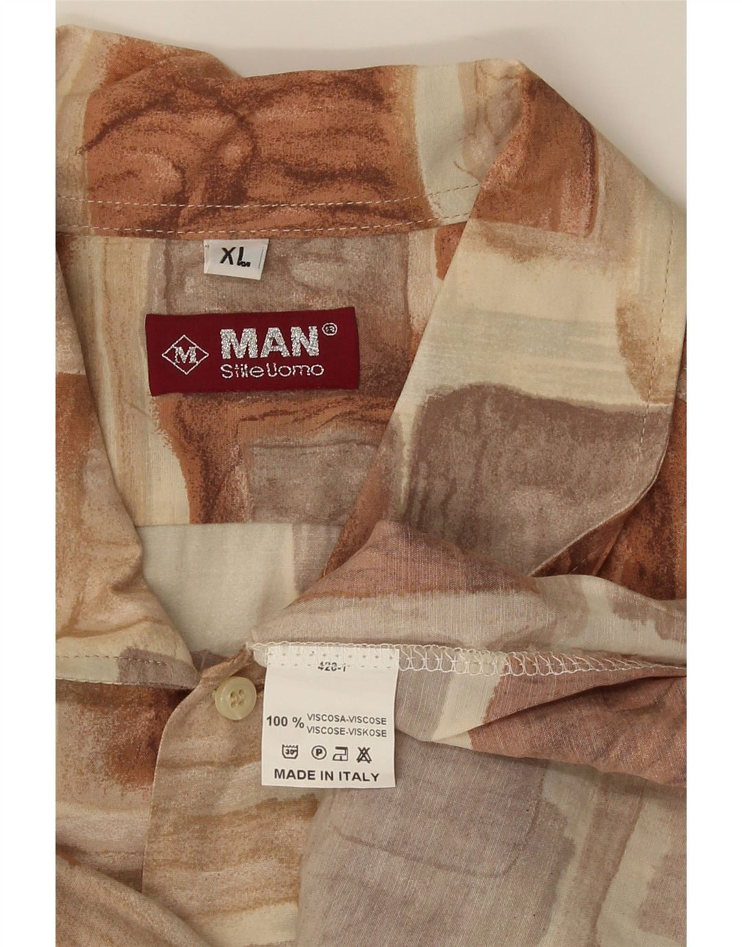 vintage Chemise à manches courtes pour hommes XL Marron Patchwork Viscose