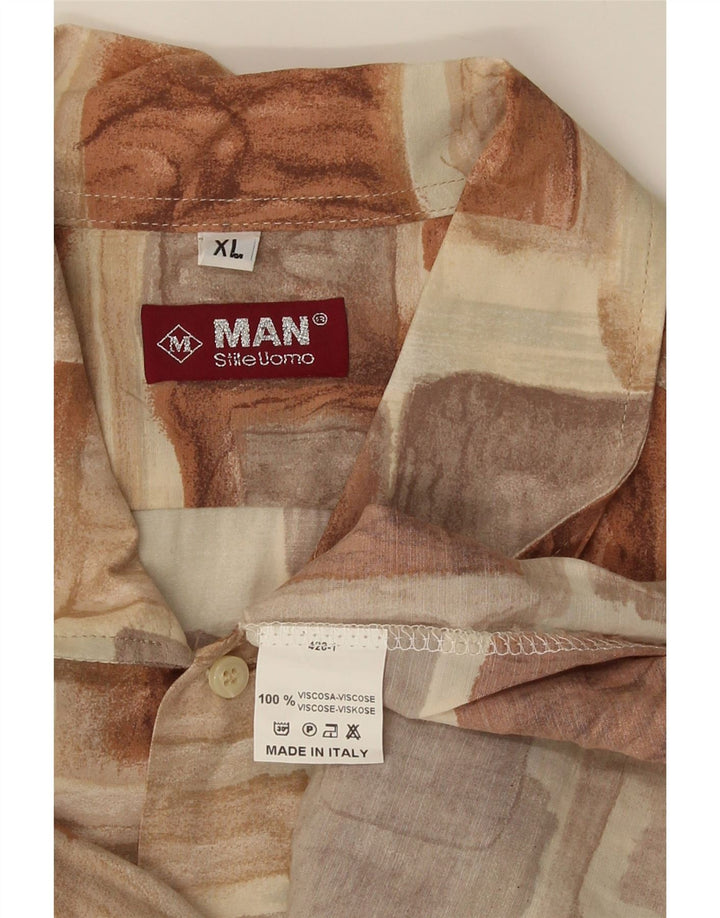 vintage Chemise à manches courtes pour hommes XL Marron Patchwork Viscose
