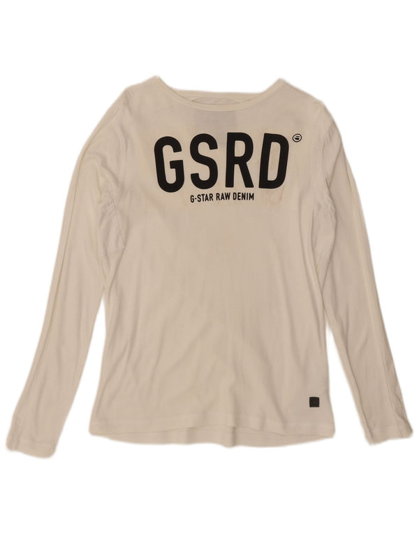 G-Star Haut graphique à manches longues pour femme UK 14 Large Coton Blanc
