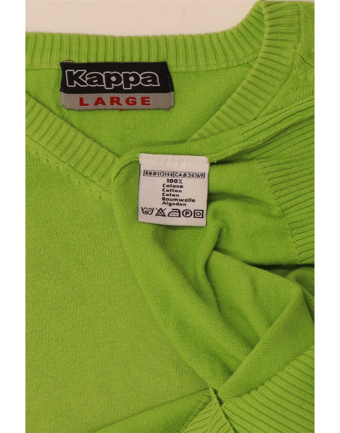 Kappa Pull col V pour homme en coton vert Taille L