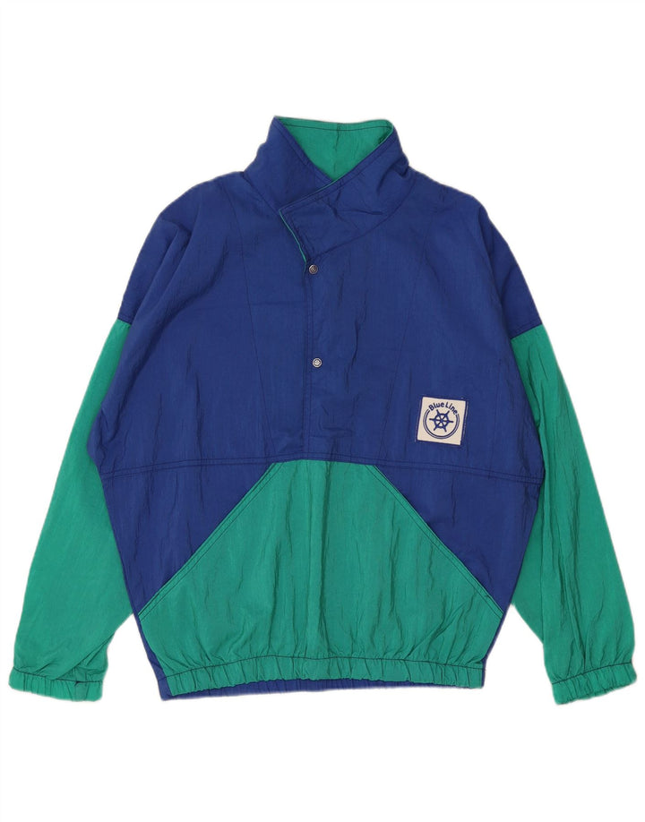 vintage Mens Pull Survêtement Top Veste XL Bleu Colorblock Polyamide