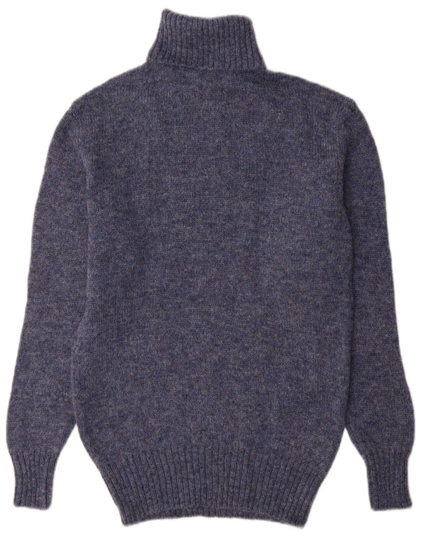 vintage Mens Roll Neck Jumper Pull Petite Bleu Nouvelle Laine