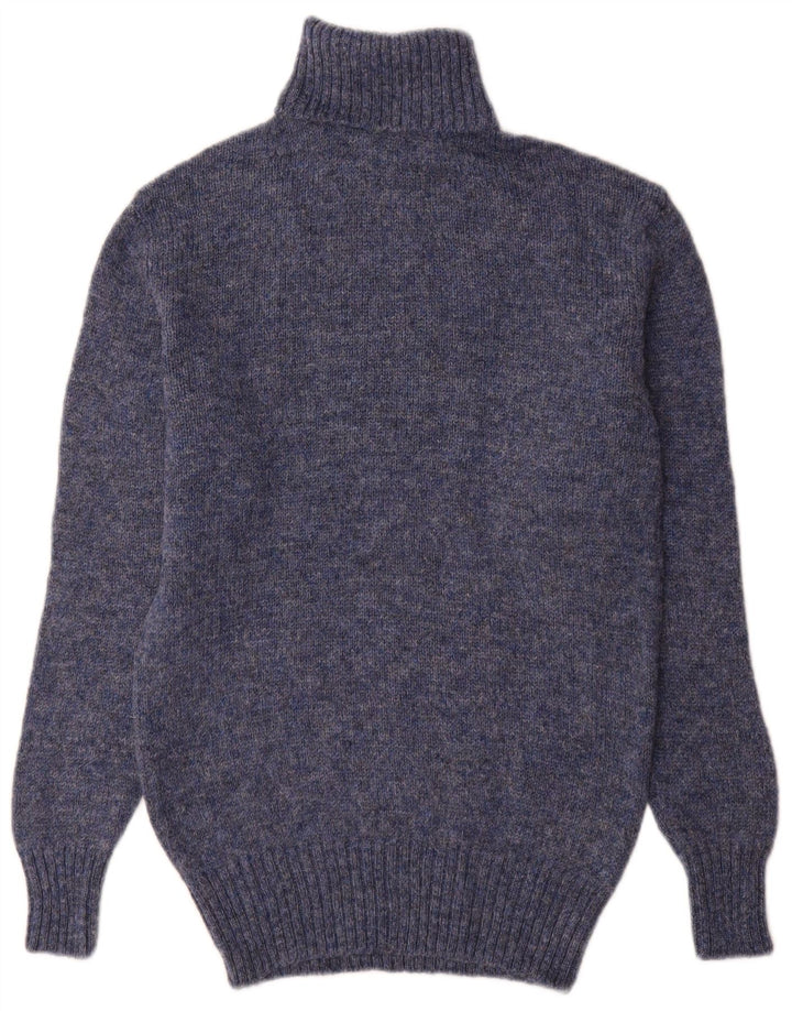 vintage Mens Roll Neck Jumper Pull Petite Bleu Nouvelle Laine
