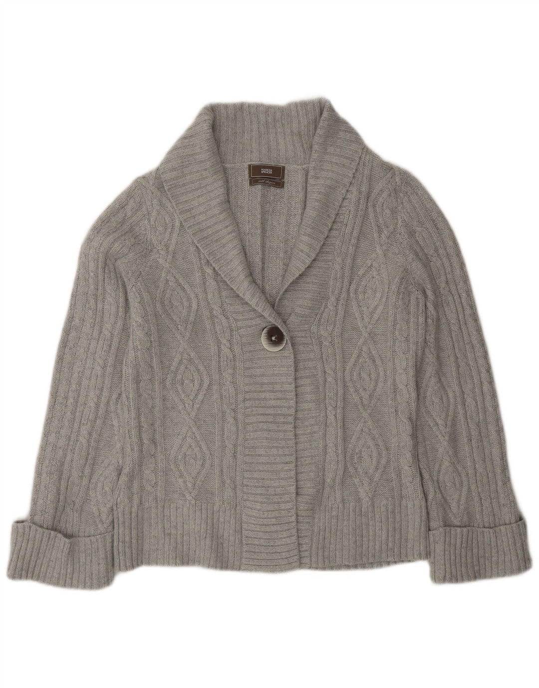Marks & Spencer Pull Cardigan Femme UK 12 Acrylique Gris Moyen