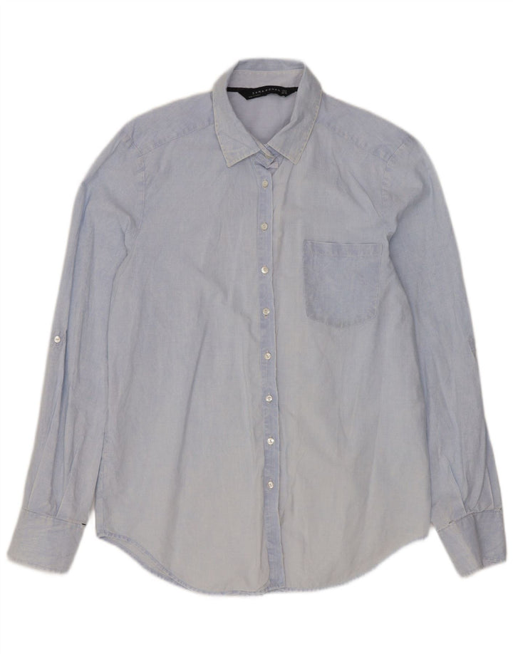 Chemise femme ZARA UK 14 coton à fines rayures bleu moyen