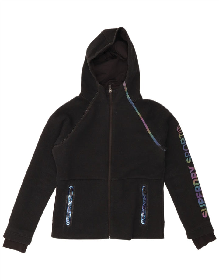 SUPERDRY Pull à capuche zippé graphique pour femme UK 12 Noir moyen Polyester