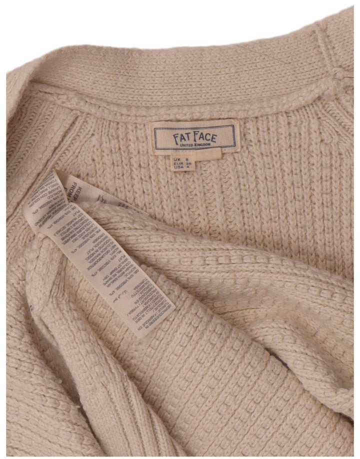 Fat Face Cardigan Femme Pull UK 8 Petit Beige Viscose Classique