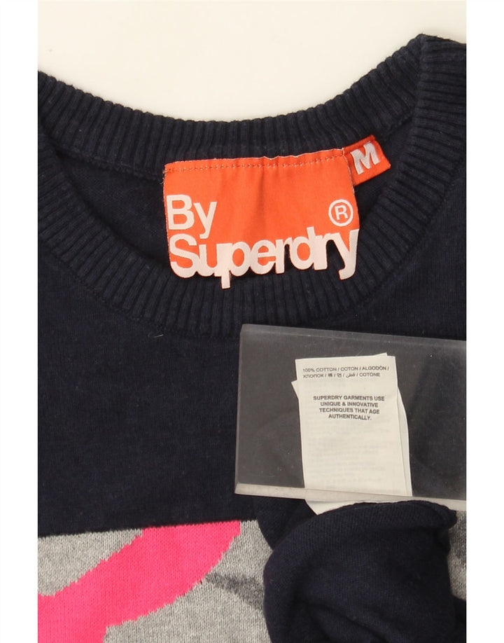 Superdry Pull long à col rond pour femme UK 12 Bleu marine moyen