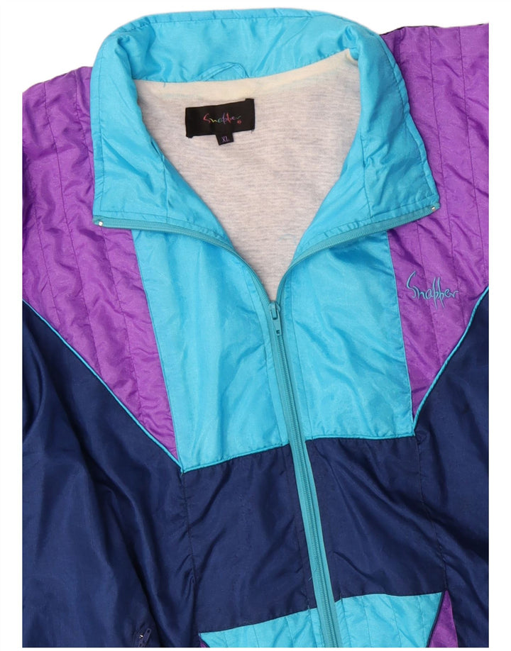 VINTAGE Veste de survêtement pour homme XL Bleu Colorblock Nylon