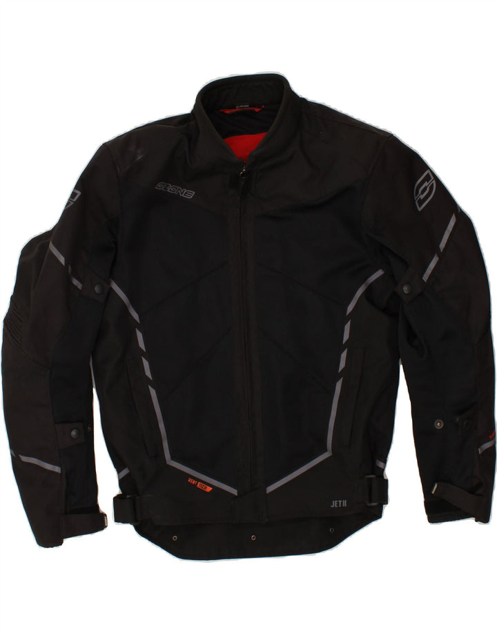 OZONE Mens Motorcycle Biker Jacket UK 42 XL Black Polyester Vintage Ozone and Second-Hand Ozone from Messina Hembry 