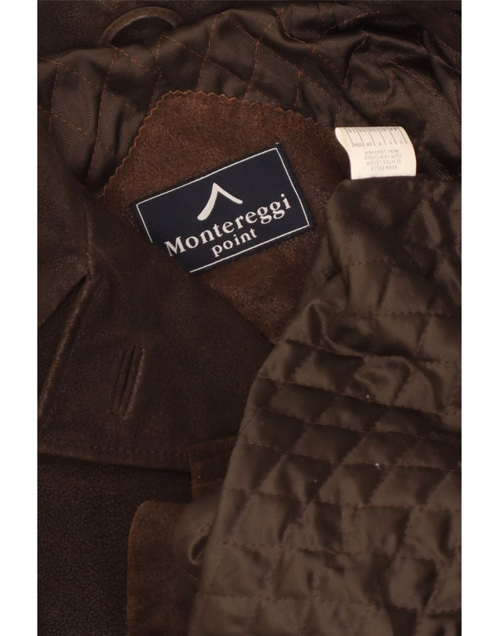 Montereggi Manteau double boutonnage en daim pour femme UK 14 Cuir marron moyen