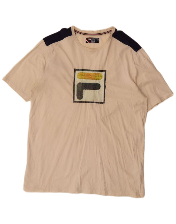 Fila T-shirt graphique pour homme en coton color block beige 2XL