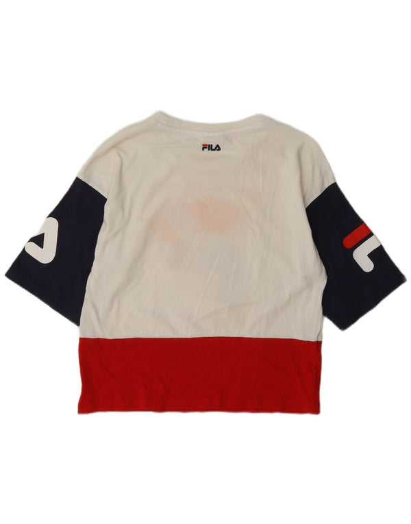 Fila Womens Crop Graphic T-Shirt Top UK 10 Petit Blanc Colorblock