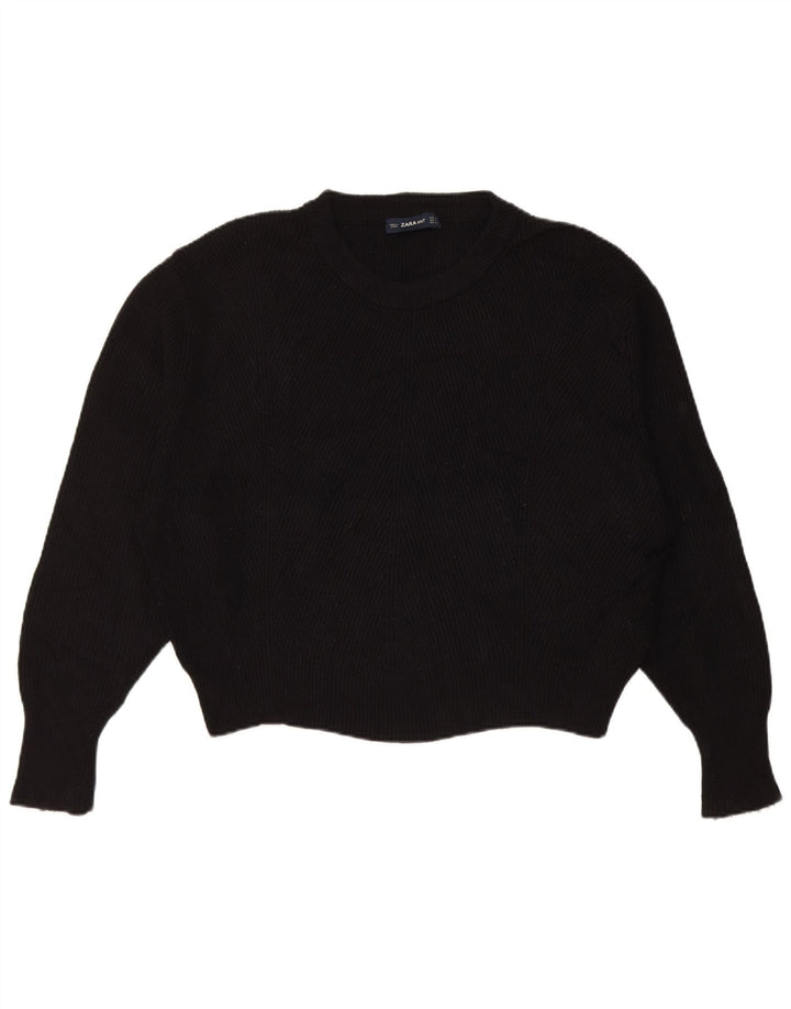 Zara Pull surdimensionné à col rond pour femme UK 14 Viscose noir moyen