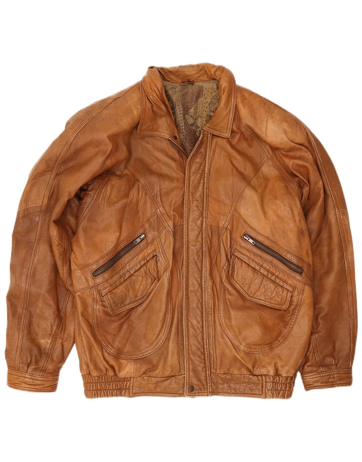 veste en cuir homme vintage IT 56 2XL Marron