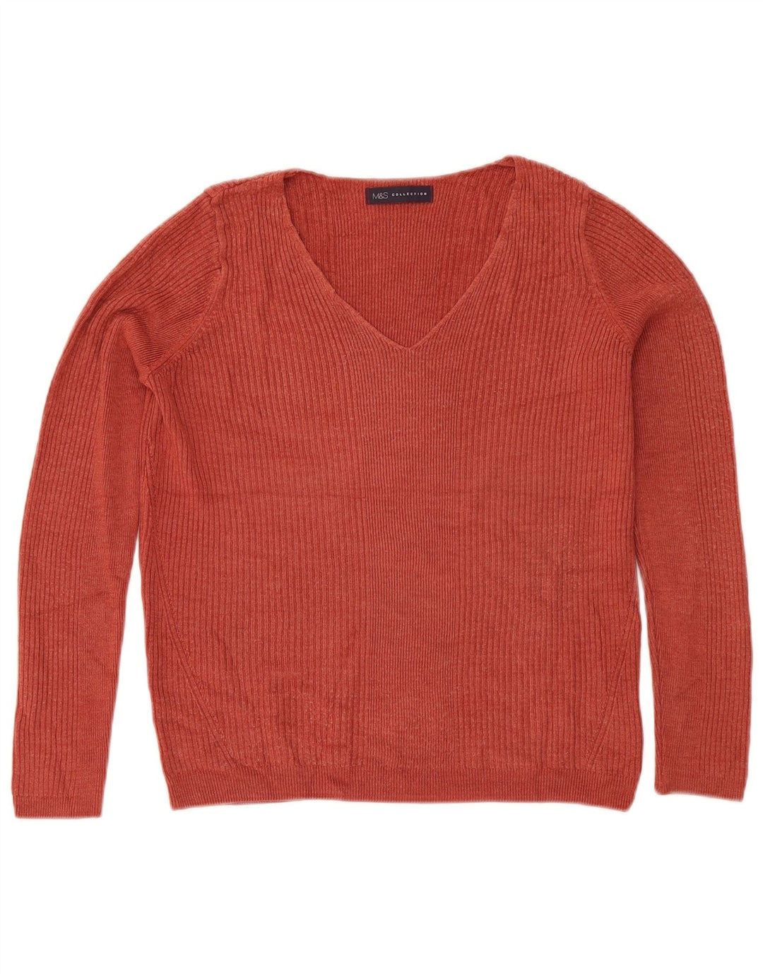 Marks & Spencer Pull col en V pour femme UK 12 Acrylique marron moyen