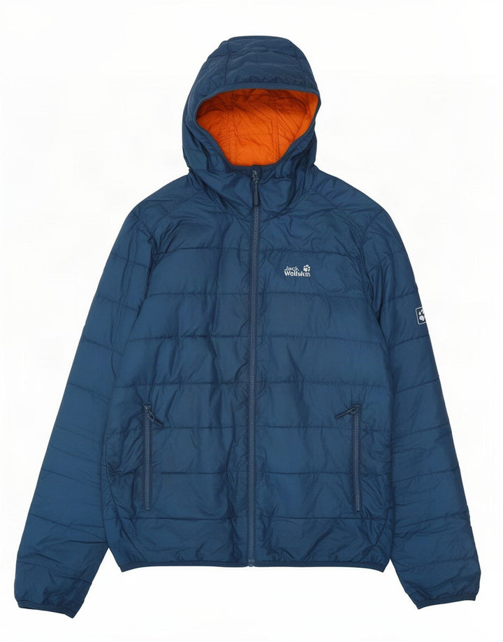 Jack Wolfskin Veste matelassée à capuche pour homme UK 40/42 Bleu moyen Polyester