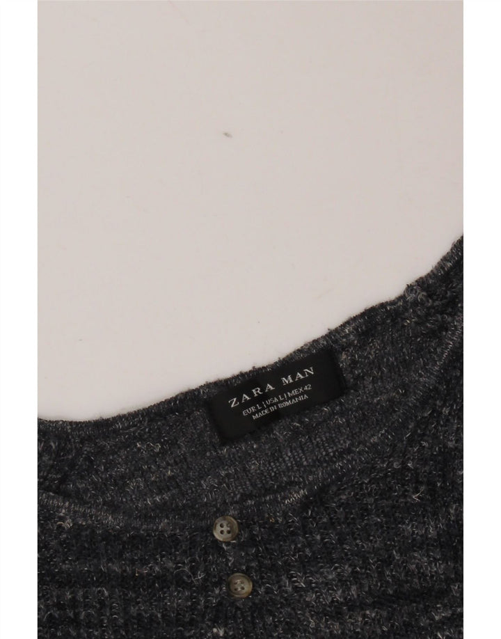 Zara Pull ras du cou pour homme, grand, bleu marine moucheté