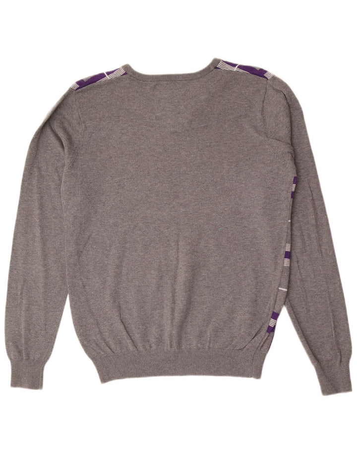 Jack & Jones Pull col V pour homme en coton à petits carreaux gris