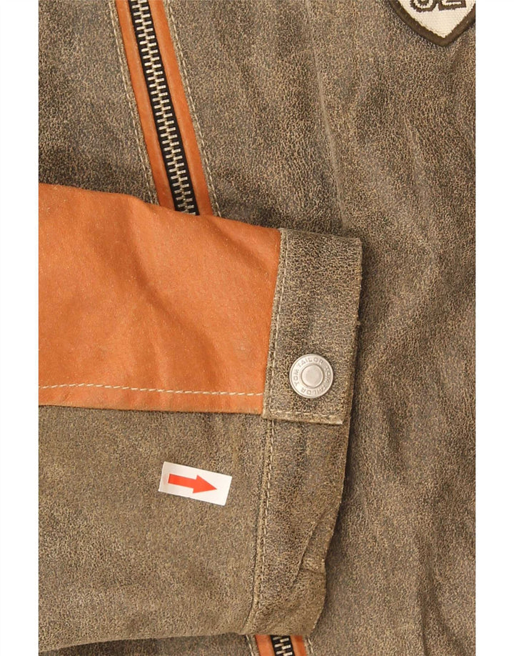 Tom Tailor Veste en cuir pour homme UK 40 Large Gris Colorblock