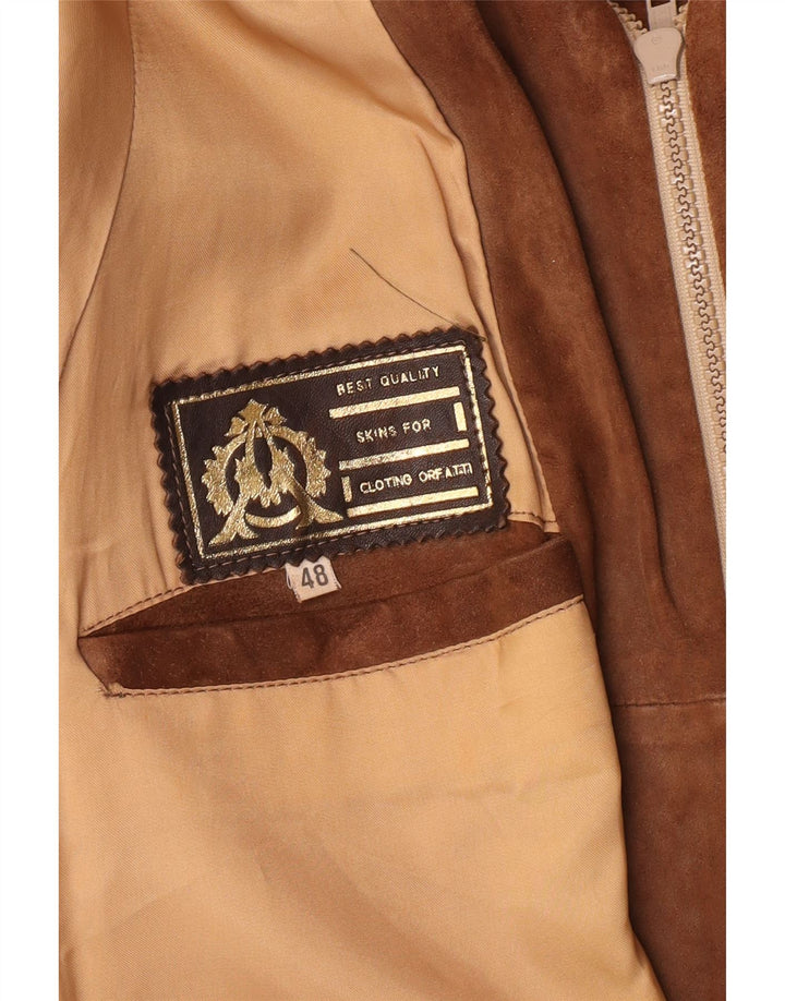 Veste Bomber En Daim Vintage Homme IT 48 Cuir Marron Moyen