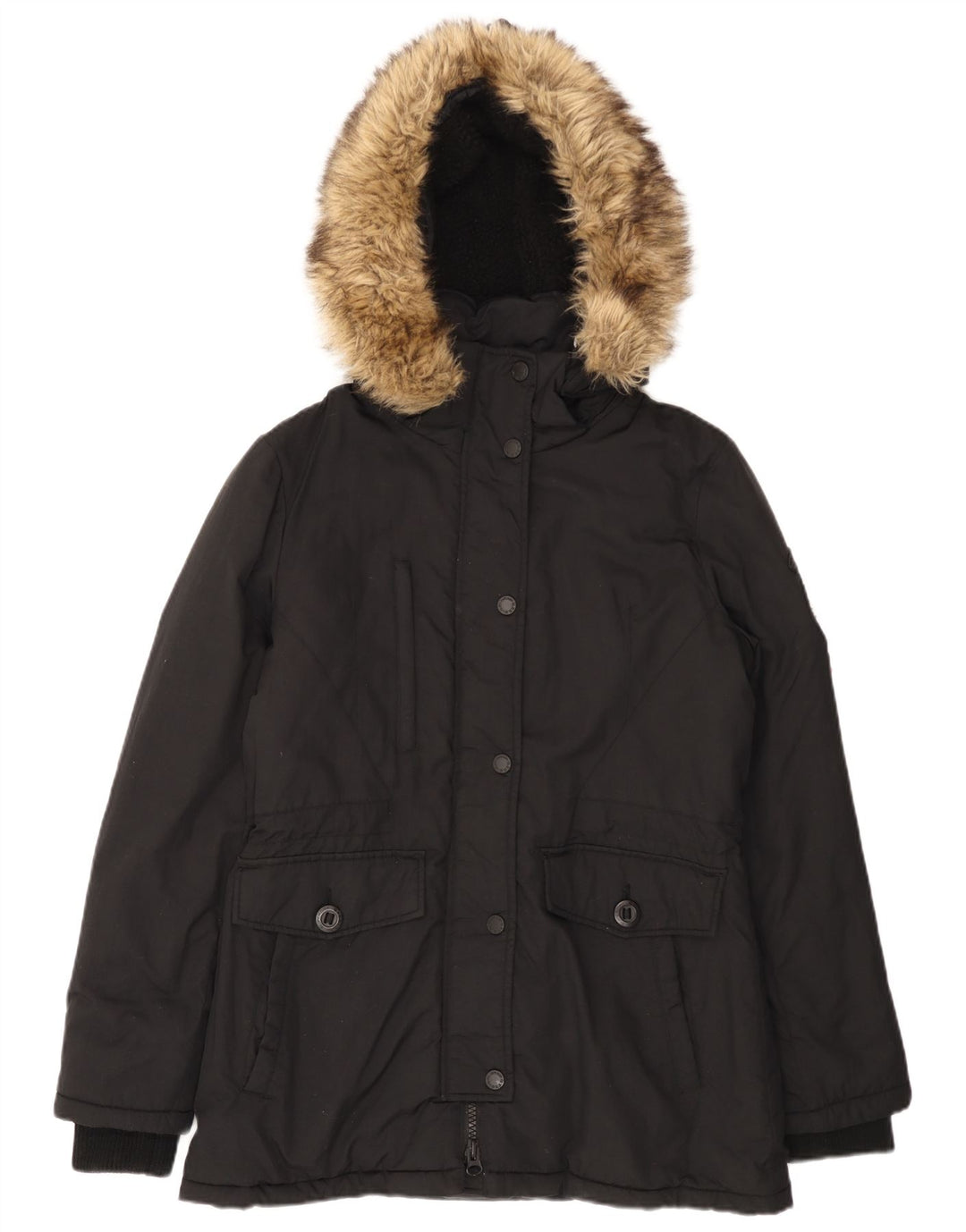 Superdry Parka à capuche pour femme UK 12 Medium Noir Nylon