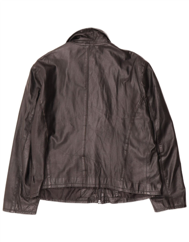 VINTAGE Veste en cuir femme UK 16 Grand cuir noir