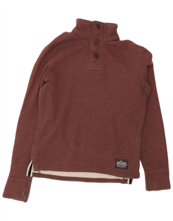 Superdry Sweat-shirt à col boutonné pour homme Petit coton bordeaux