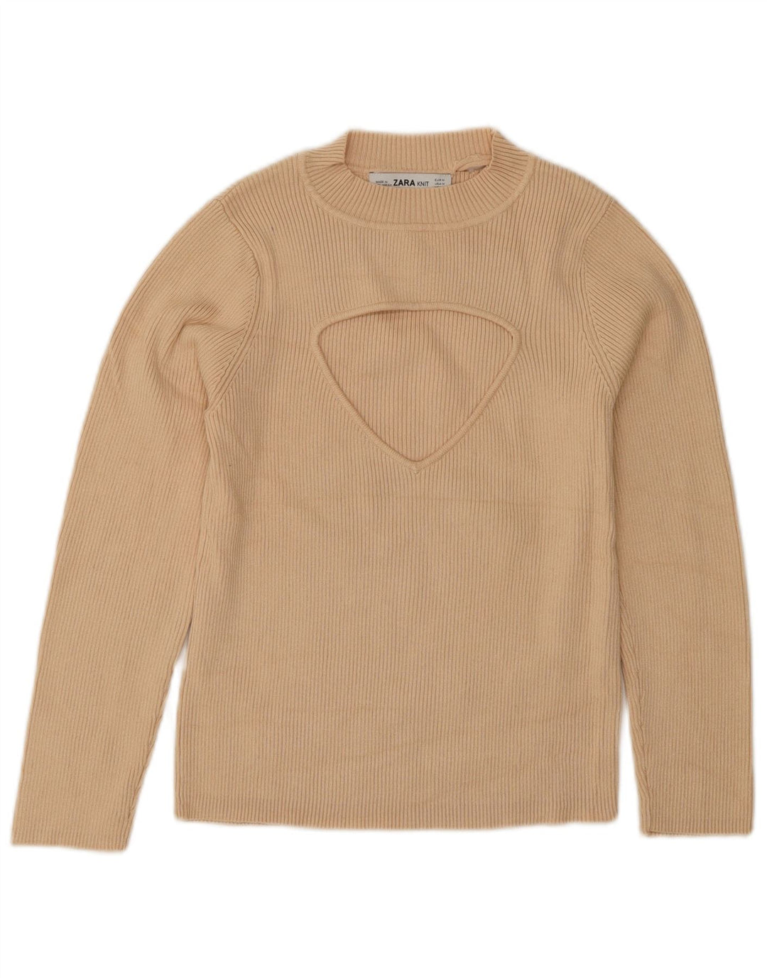 Zara Womens Crop Top Manches 3/4 UK 12 Beige Moyen
