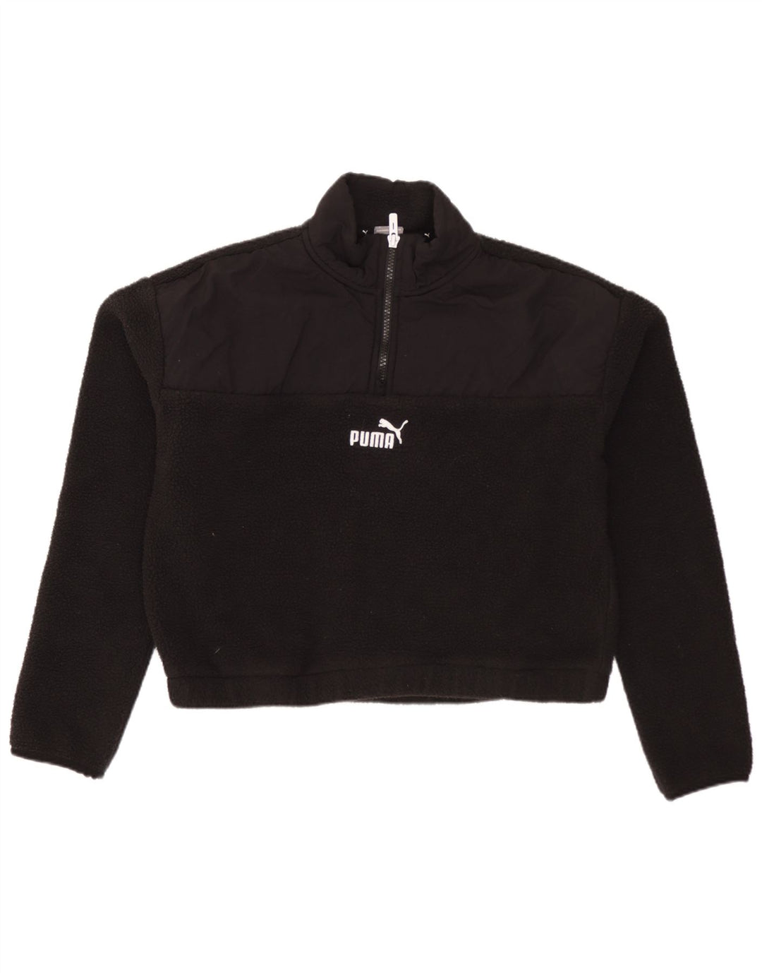 PUMA Pull court surdimensionné en polaire à col zippé pour femme UK 10 Petit Noir