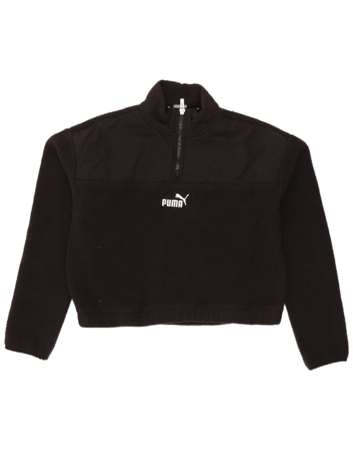 PUMA Pull court surdimensionné en polaire à col zippé pour femme UK 10 Petit Noir