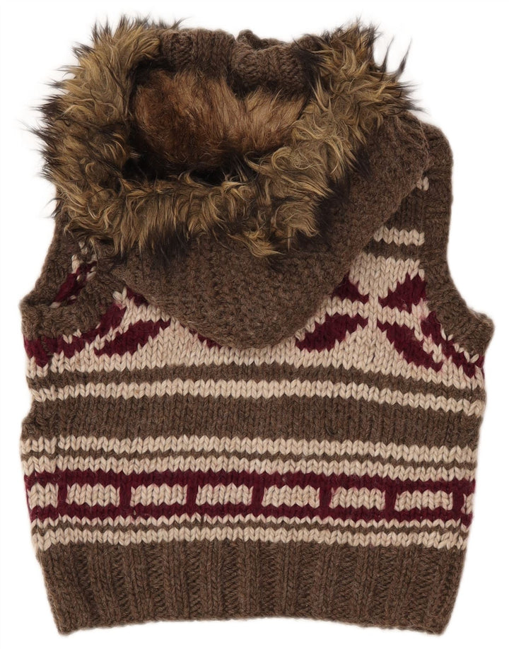 SUPERDRY Cardigan à capuche pour femme UK 10 Petit marron géométrique