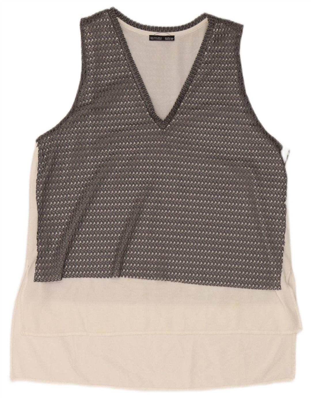 Zara Haut transparent sans manches pour femme UK 16 Large Gris Colorblock