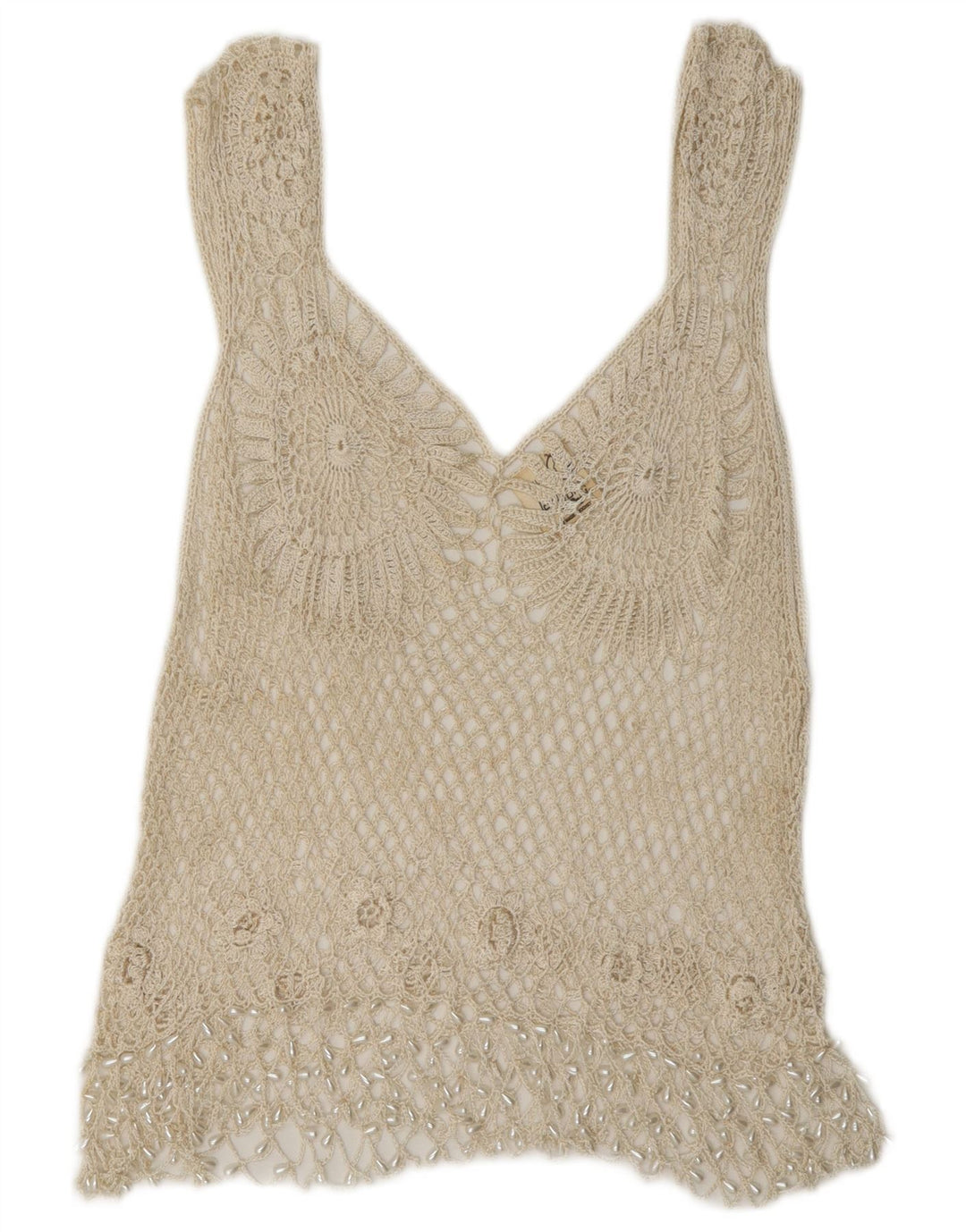 Rafale Womens Hand Made Crochet Blouse Top UK 14 Rayonne Beige Moyen