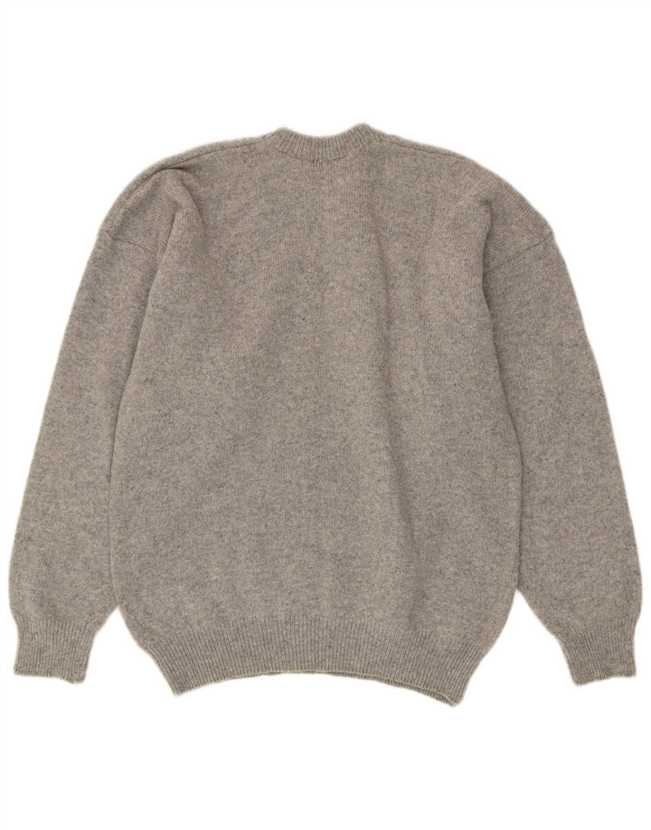 vintage Mens Crew Neck Jumper Pull Moyen Gris Géométrique