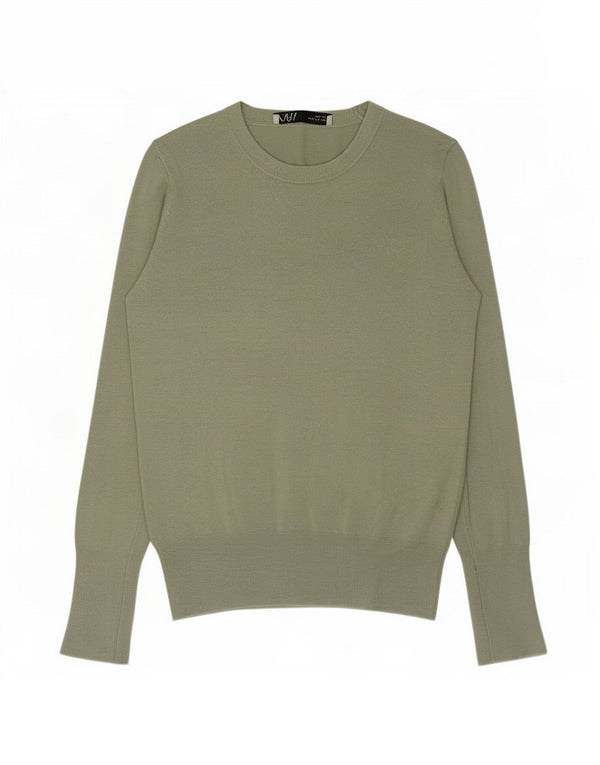 Zara Pull ras du cou pour femme UK 10 Small Vert Viscose