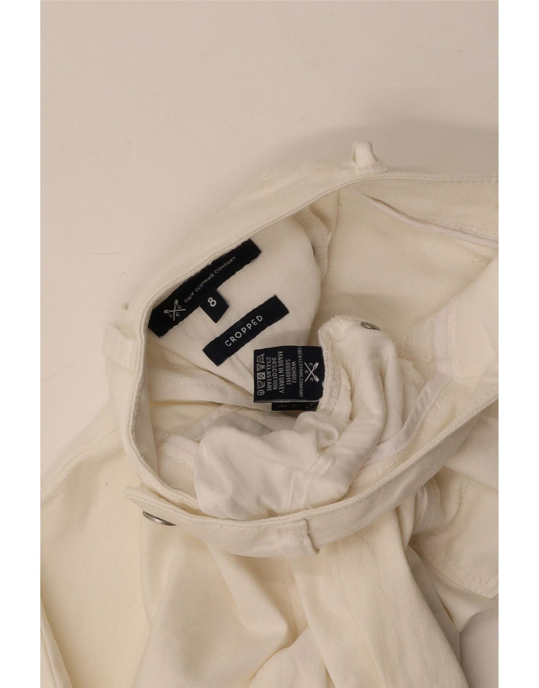 CREW CLOTHING Jean court taille basse pour femme UK 8 Small W26 L23 Blanc