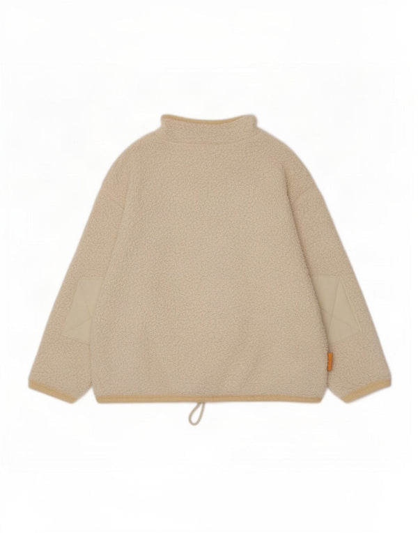 vintage Mens Loose Fit Polaire Zip Neck Sweatshirt Jumper Jaune Moyen