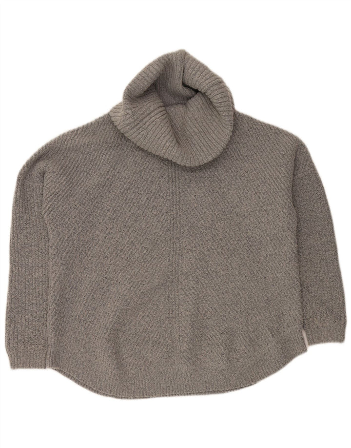 VINTAGE Pull surdimensionné à col roulé pour femme UK 16 Grand Gris