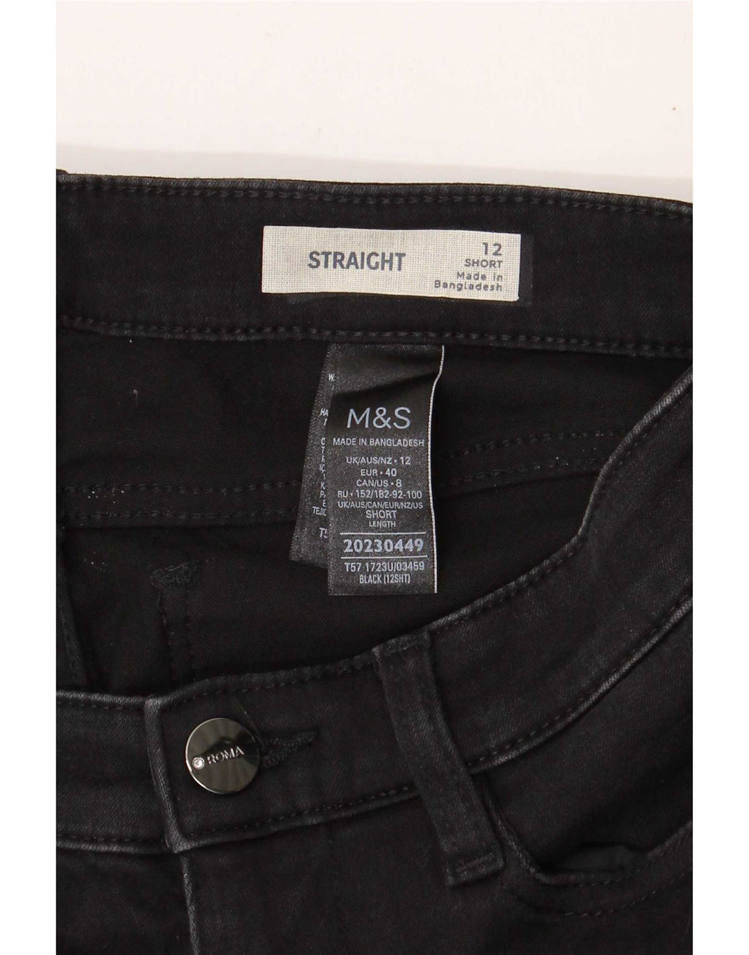 Marks & Spencer Jean court droit pour femme UK 12 Medium W28 L29 Noir
