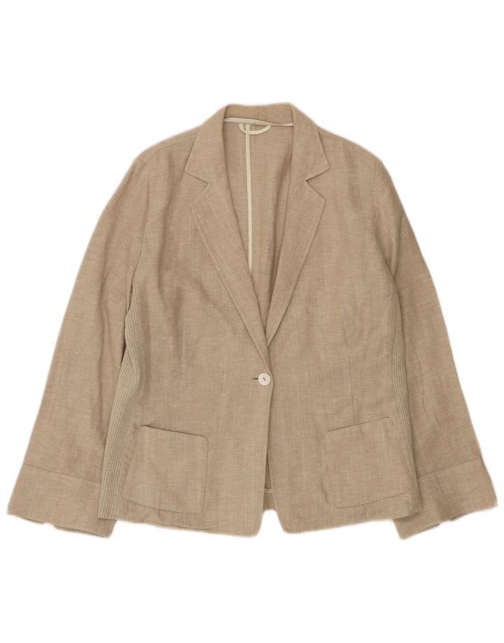 Paolo Tonali Veste blazer 1 bouton pour femme UK 12 Lin beige moyen