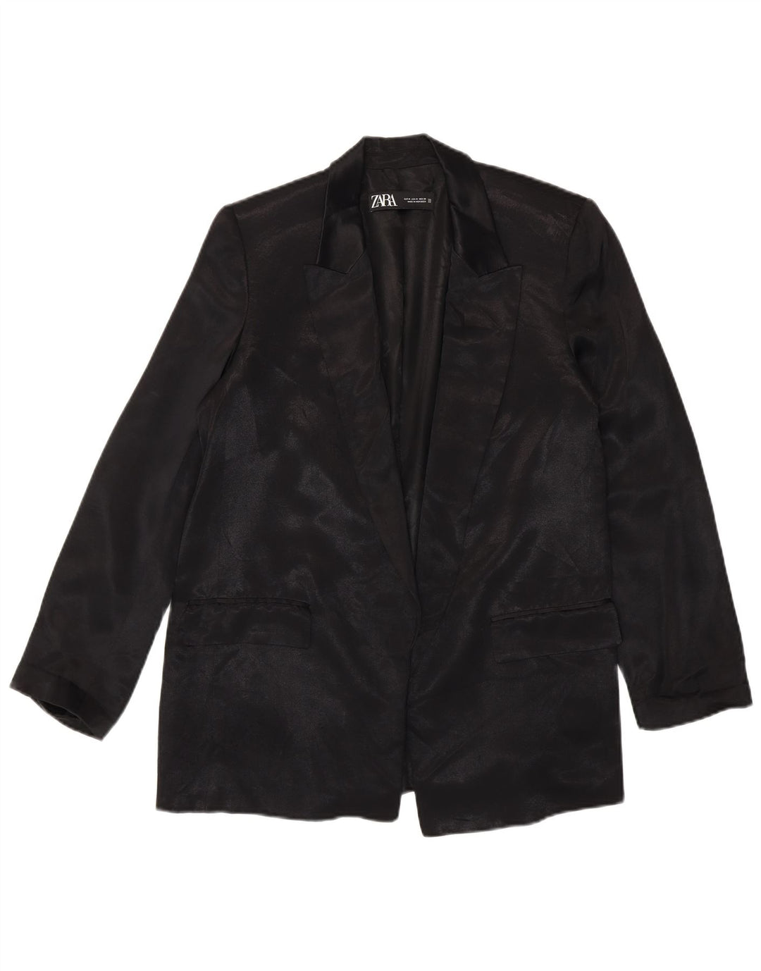 Zara Veste Blazer Ouverte Femme UK 14 Medium Noir Viscose